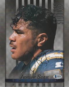 JUNIOR SEAU SIGNED AUTO 1997 DONRUSS STUDIO 8X10 #20 BAS COA SAN DIEGO CHARGERS - Picture 1 of 6