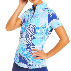 NWT Ladies IBKUL AMELIA Navy Seafoam Short Sleeve Mock Golf Shirt S M L XL & XXL - Picture 1 of 1