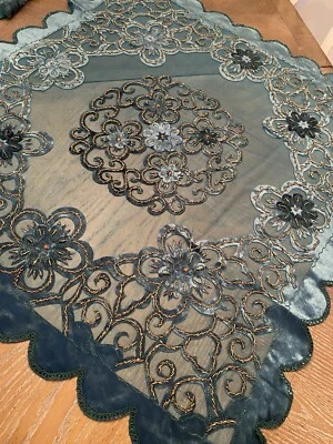 embroidery table cover Set 4 pic Fully velvet Bead Handmade Christmas Tablecloth - Image 1 of 4