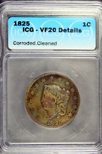 1825 - ICG VF20 DETAILS (CORRODED,CLEANED) Braided Hair Large Cent!! #B18515 - Picture 1 of 2