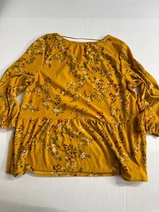 Style & Co top Yellow Floral Print 3/4 Sleeve Pullover size L Stretch waist - Picture 1 of 12