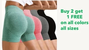 Womens Bike Shorts butt lift Basic Workout Scrunch Booty High Waist Running Yoga - Picture 1 of 58