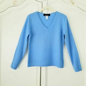 Jones New York Blue Mongolian Cashmere Long Sleeve V Neck Sweater Womens Small - Picture 1 of 4
