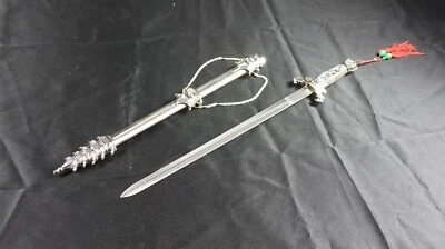 Nuevo Cuchillo Daga Espada Forma Pagoda China Cromo Plateado 21" Funda Decorativa Foto 1 de 4