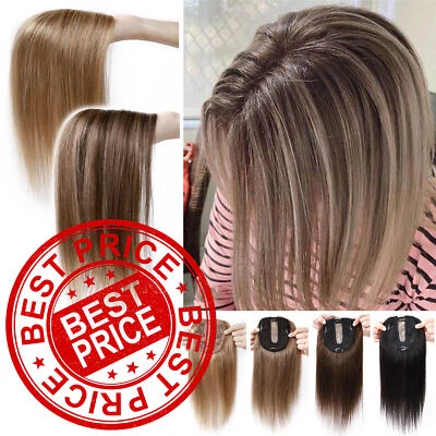 UK CLEARANCE Human Hair Topper Clip In Top Piece Toupee Hairpiece Mono Silk Base - Image 1 of 4