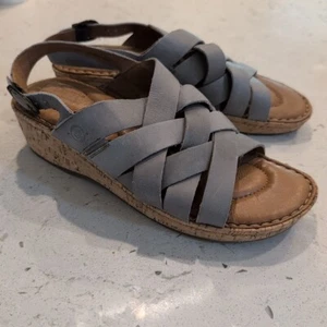 Born Womens Gray-Blue Woven Leather Cork Wedge Laila Adjustable Strap  Sandals 9 - Picture 1 of 11