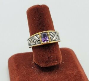 Vtg TJ Ring Sz 7.5 Renaissance Revival Purple Faceted Rhinestone Jewelry 