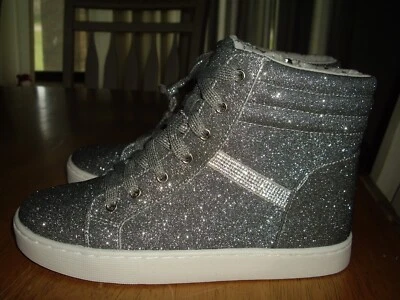 NUEVO CON ETIQUETAS Jóvenes Niñas Talla 4 Gris Justicia Brillante Alto Tenis Zapatos Cremalleras Foto 1 de 4