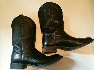 Vintage Cowtown 2405 Black Men's Sz 9 EE Cowboy Boots Leather Pull On Textured - Picture 1 of 12