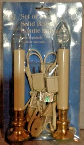 Merry Brite Set of Two Solid Brass Base Holiday Candle Lamps Indoor Use NOS - Picture 1 of 2
