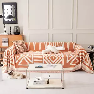 Geometric Orange Sofa Covers Boho Triangle Couch Loveseat Covers Reversible Couc - Picture 1 of 9