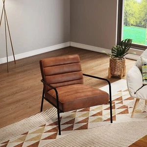 Industrial Vintage PU Leather Relaxing Armchair Accent Lounge Chair Metal Frame - Picture 1 of 12