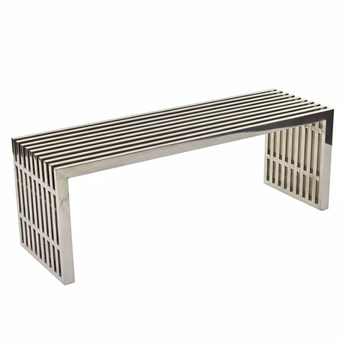Modway Gridiron 46.5" Metal Dining Bench in Silver Cover