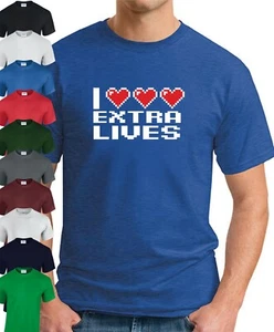 I HEART EXTRA LIVES T-SHIRT > Lustiger Spruch Neuheit Liebe Geeky Geschenk Videospiel - Bild 1 von 22