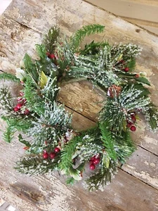 Christmas Icy Pine and Berry Wreath Candle Ring New in Bag Winter Decor - Picture 1 of 7
