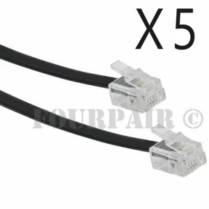 5 Pack Lot - 7ft Telephone Line Cord Cable 6P6C RJ12 RJ11 DSL Fax Phone - Black - Picture 1 of 2