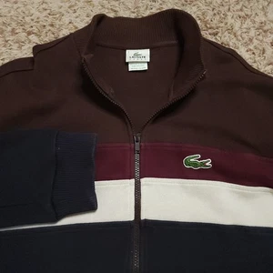 Lacoste Track Jacket Mens 7 Brown Striped Long Sleeve Full Zip Up Sweater - Picture 1 of 8