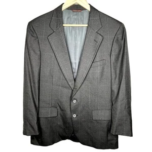 Geoffrey Beene 40R Wool Blazer Windowpane Plaid 2 Button Suit Jacket Blue Gray - Picture 1 of 7