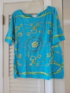 Charter Club Women's Top Size XL Short Sleeve Multicolored Boat Neck - Picture 1 of 7