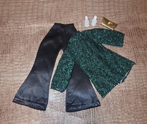 Vintage 60er Barbie Clone Peggy Ann Metallic Top grün mit schwarzer Satinhose - Bild 1 von 9