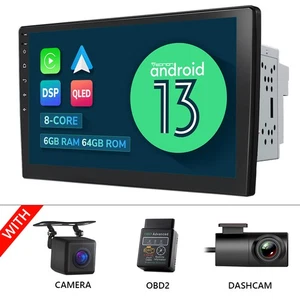 OBD+DVR+CAM+Double DIN 8-Core 6+64 Android 13 Car Stereo 10.1" GPS CarPlay Radio - Picture 1 of 24