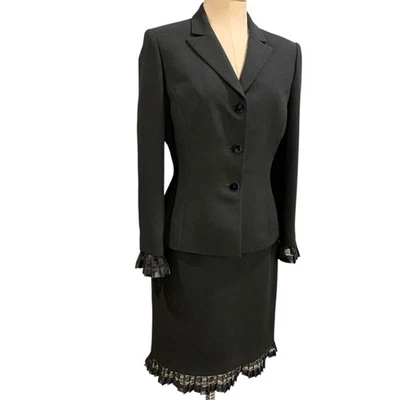Talla 6 Tahari Mujer Negro Falda Traje Chaqueta Arthur S Levine Ribete de Encaje Foto 1 de 4