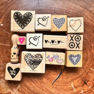14 Lot Heart Rubber Stamps Used - Picture 1 of 16