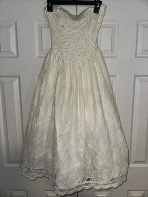 Vestido Scott McClintock De Colección Encaje Superpuesto Sin Tirantes Talla 4 Marfil Brillante Lunares Foto 1 de 4