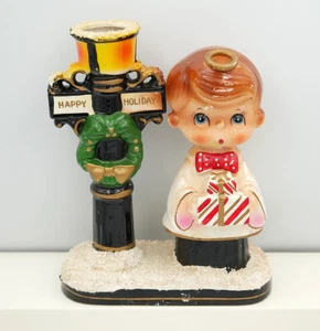 Vintage Keramik Blume Laternenmast Kerzenhalter mit Junge und Geschenk - Weihnachten - Bild 1 von 16