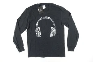 LA POP ART BLACK LARGE MUSIC HEADPHONE DJ PRINT LIGHT LONG SLEEVE SWEATER BOYS - Picture 1 of 5