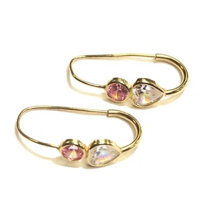 18k yellow gold Pink Ice CZ cubic zirconia heart hoop huggie earrings 4.3g - Picture 1 of 5
