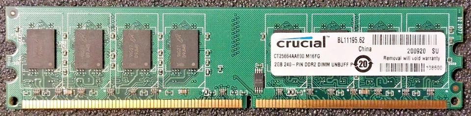 Lot of 6 Crucial Technology 2GB DDR2 800  PC2-6400 DIMM - CT25664AA800 - Image 1 of 2