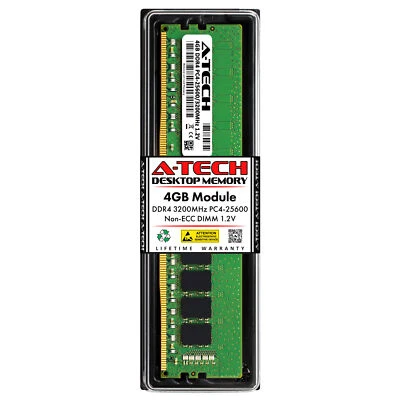 A-Tech 4GB PC4-25600 DIMM DDR4 3200 MHz 1.2V 288-Pin Non-ECC Desktop Memory RAM - Image 1 of 4