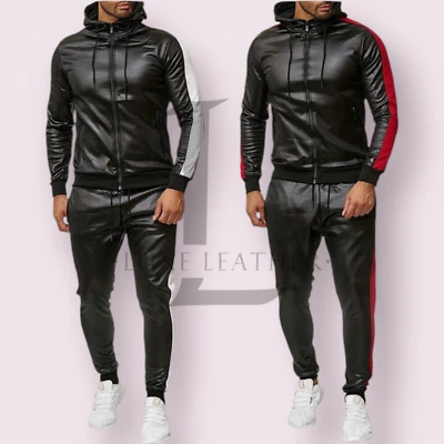 Hombres Genuino Cuero Suave Negro Chándal Mono Cremallera Frontal Foto 1 de 4
