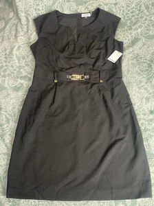 Neu mit Etikett Calvin Klein Damenkleid Größe 14 schwarz mit Gürtel, Reißverschluss hinten ärmellos - Bild 1 von 7