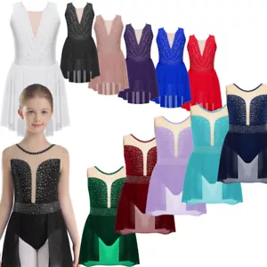 Girl's Rhinestone Dress Gymnastics Figure Skating Leotard Lyrical Dance Costume - Picture 1 of 123