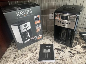 KRUPS EC314 Programmable Digital Coffee Maker, 12-Cup, Silver, W/ Box/Manual