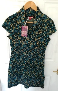 Joe Browns 8 Black Blue Gold Floral Style Knit Tunic Dress New Bronze Buttons - Picture 1 of 11