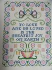 Finished Cross Stitch To Love & Be Loved Joy Teacup Butterfly Completed 13X16
