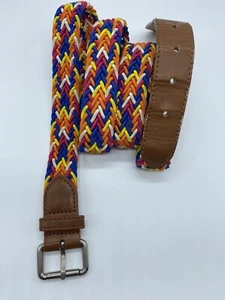 Multi-Color Women's Woven Braided Stretch Belt Size 43 XL Metal Buckle - Picture 1 of 11