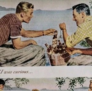 1948 Schlitz Beer Ad "I Was Curious" Two Male Friends - Imagen 1 de 6