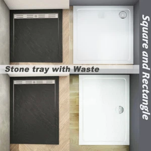 Waste&Drain Trap Luxury Shower Stone Tray Square/Rectangle +Free - Picture 1 of 12