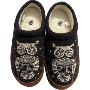 Acorn Women's Slippers Berber Lined Non-Slip Embroidered Chocolate Owl 6.5-7.5 - Picture 1 of 10
