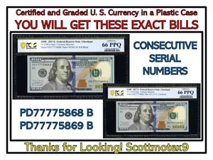 TWO 2 $100 2017A PCGS 'Gem UNC 66 PPQ'🔥Fr. 2190-D⭐️Consecutive #s 🤩CLEVELAND💰 - Picture 1 of 6