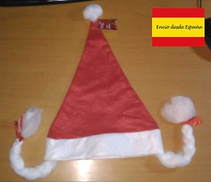 Lote 12 unidades - GORRO DE NAVIDAD CON TRENZAS 25 cms PAPA NOEL - Foto 1 di 1
