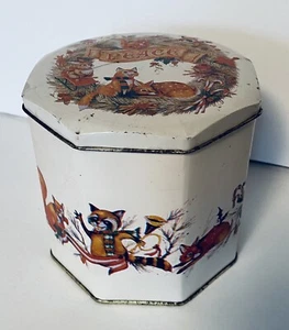 Vintage Holiday Christmas Tin, Lid Winter Scape Forest Animals Peace Collectible - Picture 1 of 11