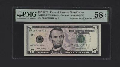USA REPEATER SERIAL NUMBER FRN Dallas $5 2017 A PMG Choice About UNC 58 EPQ - Image 1 of 3