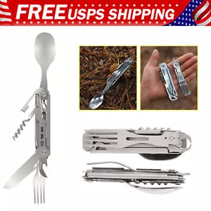 5-in-1 Portable Camping Utensil Detachable Stainless Steel Folding Flatware Set - Picture 1 of 8