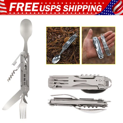 5-in-1 Portable Camping Utensil Detachable Stainless Steel Folding Flatware Set - Image 1 of 4
