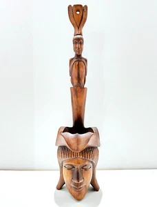 Vintage polynesischer Holz geschnitzt Wasserlöffel, Statue, hängender Pflanzgefäß - Bild 1 von 7
